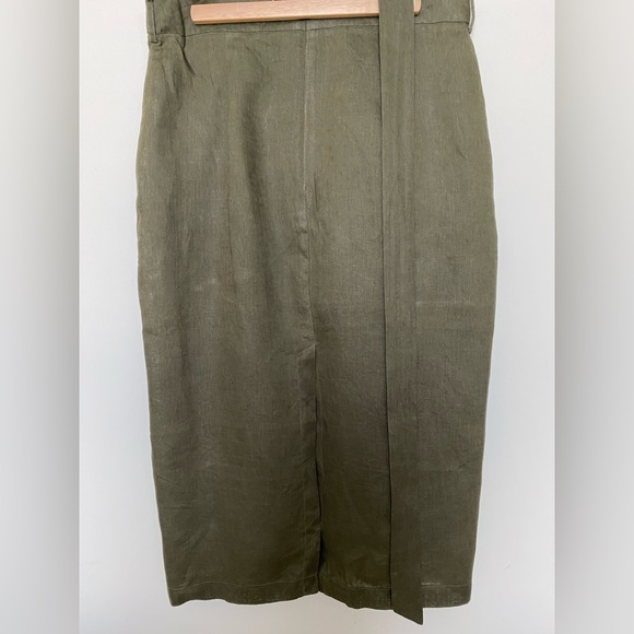 Zara linen pencil skirt in dark olive green - Picture 2 of 11